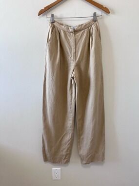 Vintage VALENTINO High-Waist Pleated Wide Leg Linen Pants - Beige